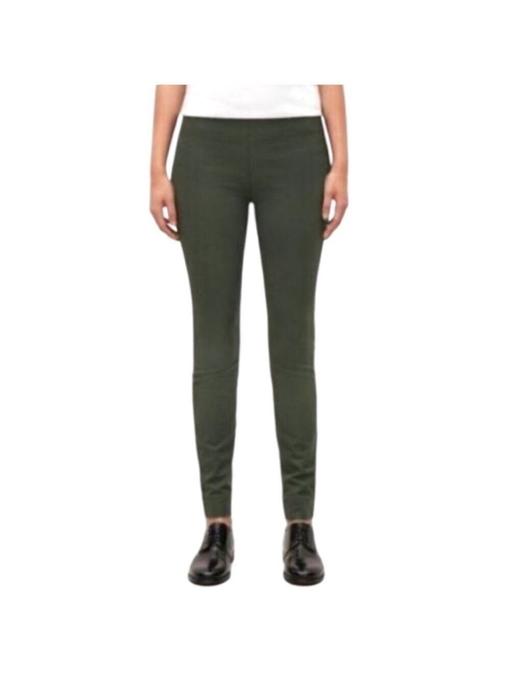 COS Trousers Stretchy Slim Ankle Pants Pull On Dark Olive Green Side Zip Size 8
